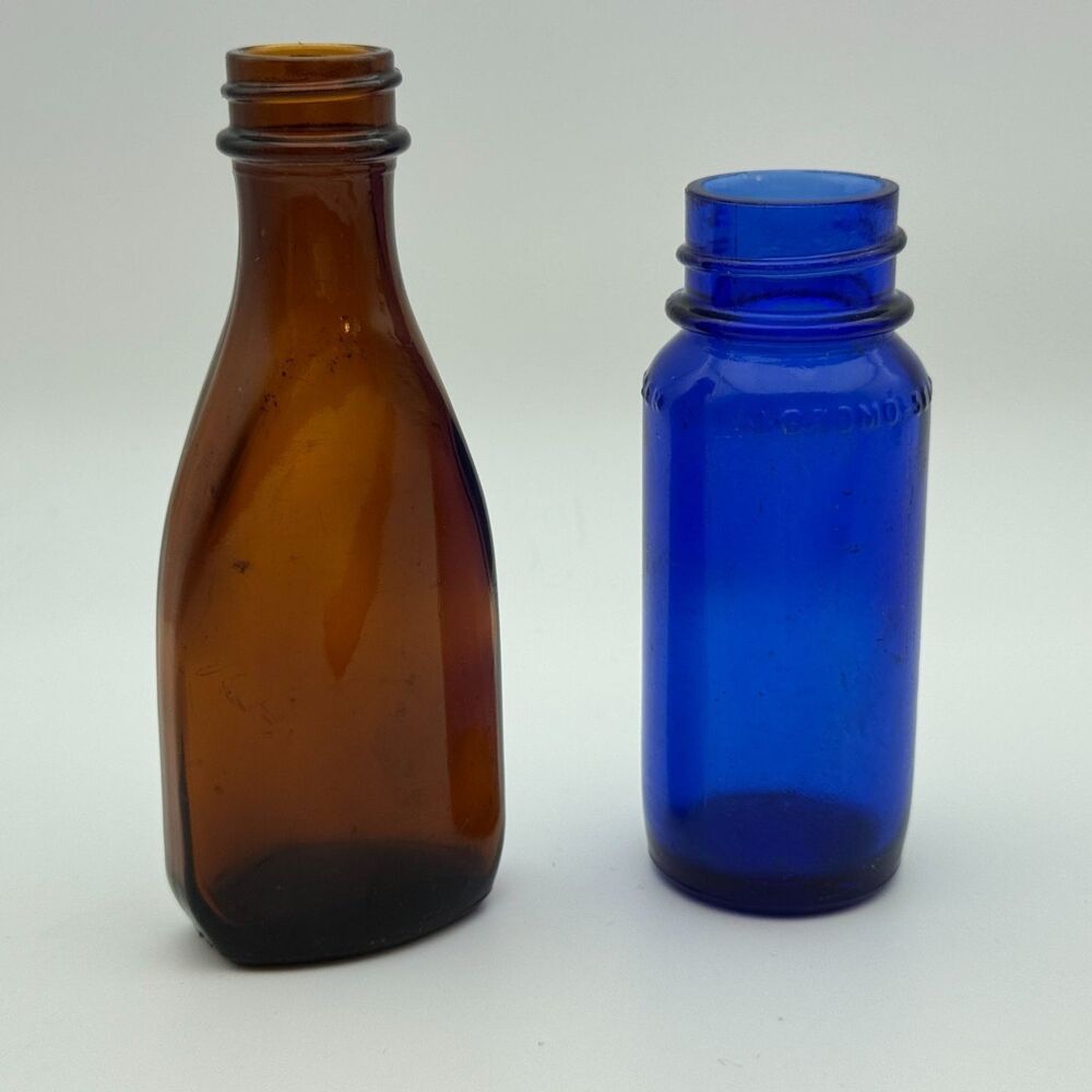 Mixed Bromo-Seltzer Glass Bottle Blue Amber Threaded Neck